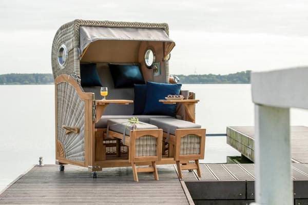 Strandkorb Düne Grande 2,5 Sitzer Grau - Polyester - Teakholz - 142 x 170 x 95 cm