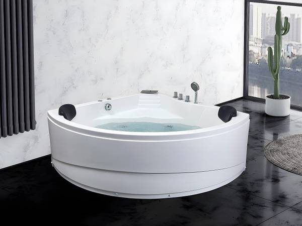Whirlpoolbadewanne AGLENA Weiß - Naturfaser - 150 x 60 x 150 cm