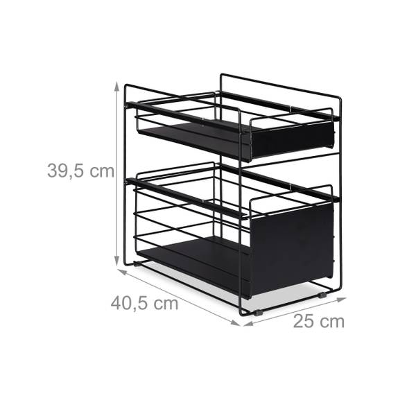 Schubladenregal mit 2 Körben Schwarz - Stahl - 25 x 40 x 41 cm
