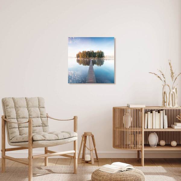 Tableau mural paysage avec ponton 44 x 44 cm