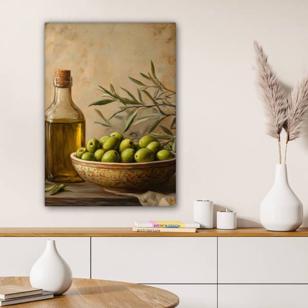 LEINWANDBILD Oliven Grün - Baumwollstoff - 60 x 80 x 2 cm