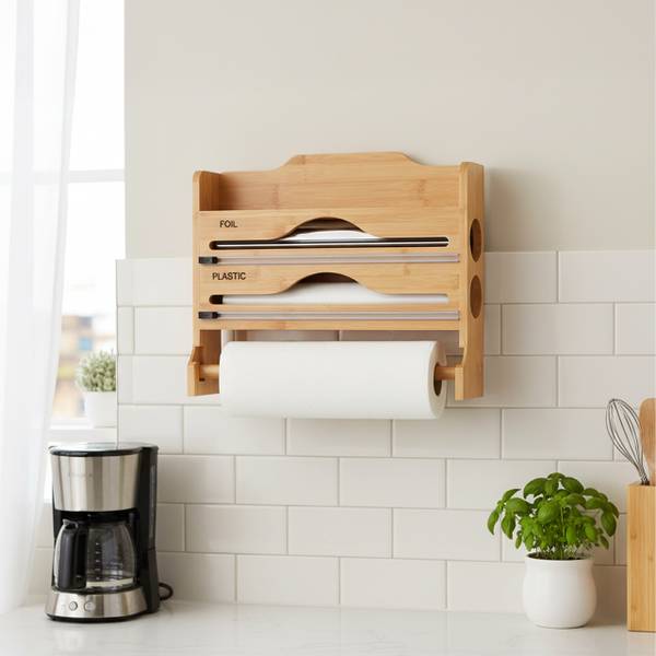 Support mural pour rouleaux de cuisine Marron - Bois composite - 35 x 27 x 9 cm