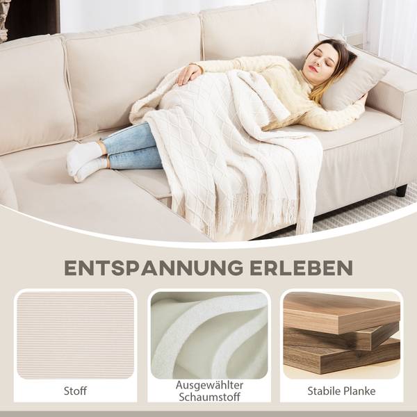 Ecksofa 83B-352V00CW Weiß - Cord - Nylon - 153 x 83 x 241 cm