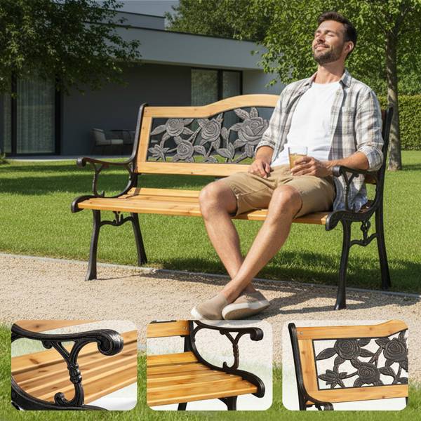 Gartenbank ROSA Schwarz - Braun - Stahl - 125 x 77 x 52 cm