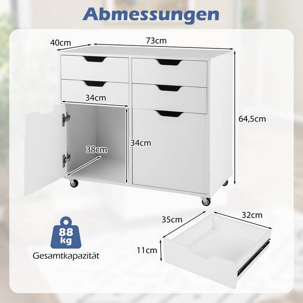 Kommoden VH34247ITDE Weiß - Holzwerkstoff - 40 x 65 x 73 cm