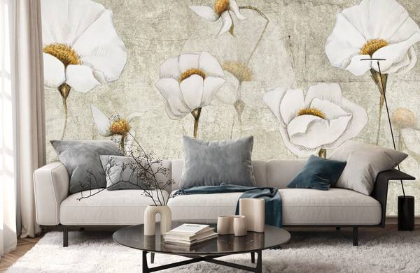 Papier Peint Fleurs Plantes Style Rétro 450 x 300 x 300 cm