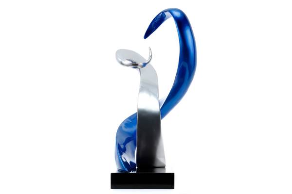 Skulptur Abstrakt Fal Blau - Silber - Kunststein - Kunststoff - 45 x 63 x 28 cm