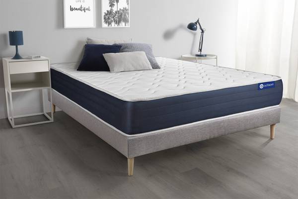 Bettgestell und Matratze Actilatex slee Grau - Massivholz - 130 x 51 x 190 cm