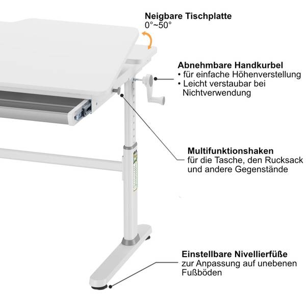 Mitwachsender Schreibtisch JANA Weiß - Holzwerkstoff - 60 x 76 x 100 cm