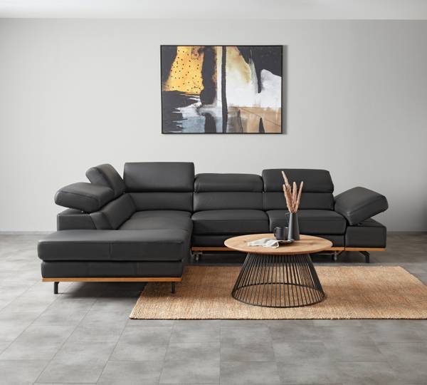 Wohnlandschaft CARMEN LINKS Schwarz - Lederfaserstoff - Textil - Holz teilmassiv - 292 x 72 x 226 cm