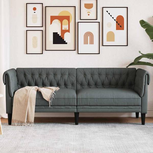 Chesterfield Sofa 3033116 Grau - Massivholz - 201 x 74 x 74 cm