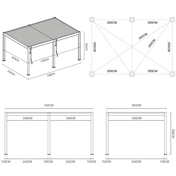 Elektrische Pergola E-Deluxe 3653 Weiß - Metall - 530 x 255 x 360 cm