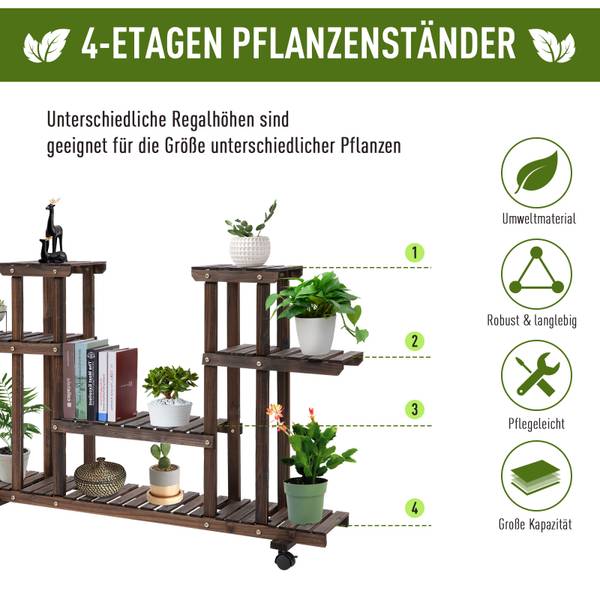 Blumenständer BB5502 Braun - Massivholz - 33 x 80 x 124 cm