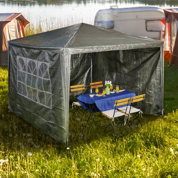 Zijwanden partytent 2x3 m set van 3 grijs - wit - kunststof - 300 x 200 x 1 cm