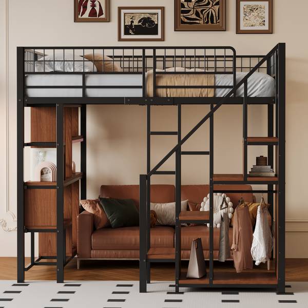 Multifunktionales Hochbett-BB1056 Schwarz - Metall - 184 x 170 x 208 cm