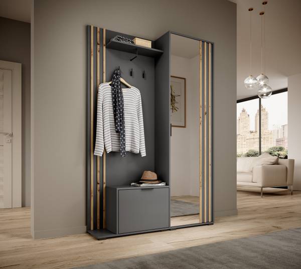 Garderobe Nel Braun - Dunkelgrau - Grau - Eiche Dekor