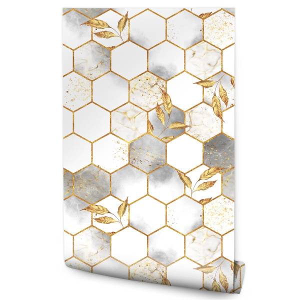 TAPETE Marmorfliesen Muster Geometrisch Beige - Schwarz - Braun - Grau - Weiß - Papier - 53 x 1000 x 1000 cm