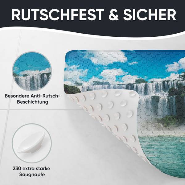 Sanilo Tapis de douche Cascade Bleu - Turquoise - Blanc - Polyester-PVC - 53 x 1 x 53 cm