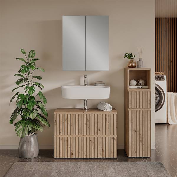 Badmöbel-Set Takumi 58543 3er Set Braun - Holzwerkstoff - 80 x 58 x 35 cm