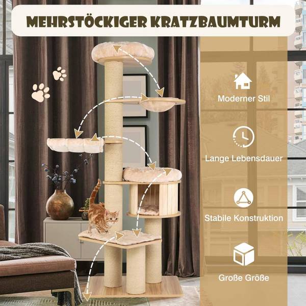 Kratzbaum PV10027BE Beige - Holzwerkstoff - 56 x 191 x 75 cm