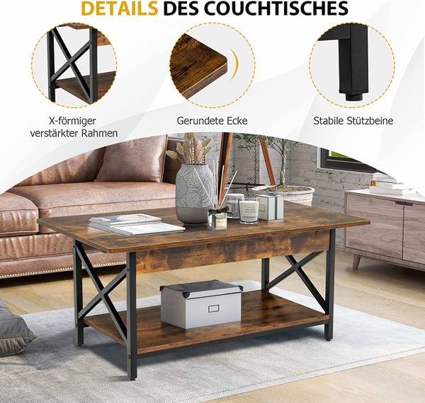 Couchtisch, Kaffeetisch mit Ablage Braun - Holzwerkstoff - 60 x 48 x 110 cm