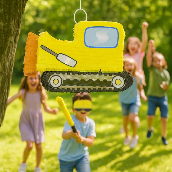Pinata Set Baustelle mit Stab & Maske Schwarz - Orange - Gelb - Papier - Kunststoff - 45 x 33 x 10 cm