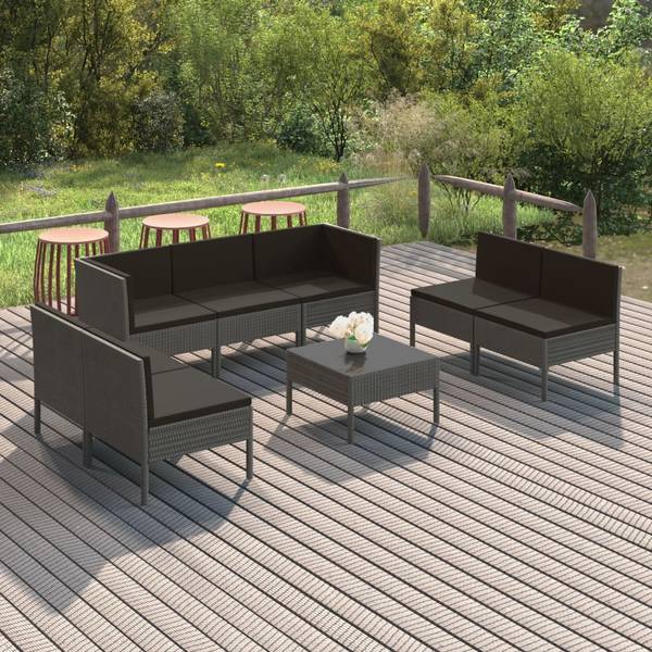 Garten-Lounge-Set 3094358 8-teilig Grau - Polyrattan - 60 x 35 x 60 cm