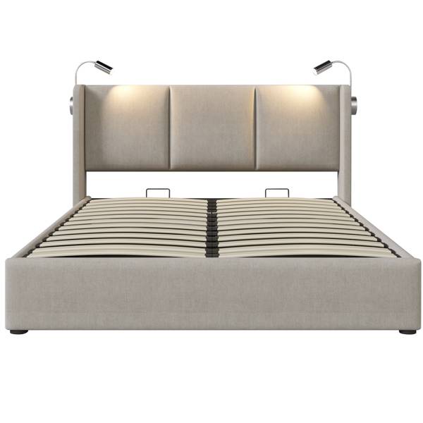 Polsterbett Doppelbett ADAP-13 Grau - Metall - Massivholz - 165 x 107 x 206 cm