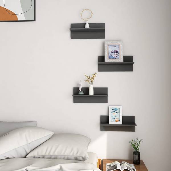 Wandregale 3008021-2 (4er Set) Grau - Holzwerkstoff - 12 x 18 x 40 cm