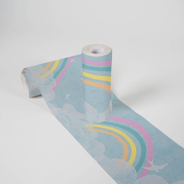 Bordüre 4666 Regenbogen Kinder modern Blau - Weiß - Fleece - 13 x 500 x 1 cm