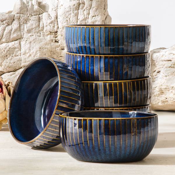 Schüssel-Set 6 Personen 6-tlg AD STRIPES Blau - Porzellan - 15 x 2 x 15 cm