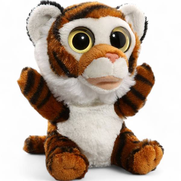 Kuscheltier Tiger mit großen Augen Braun - Kunstfell - 9 x 16 x 7 cm