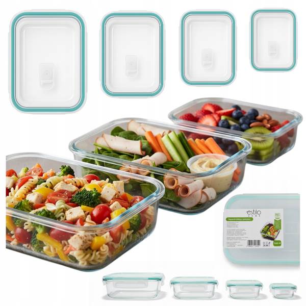 4er-Set Glas-Frischhaltedosen  Lunchbox Weiß - Glas - 23 x 8 x 18 cm