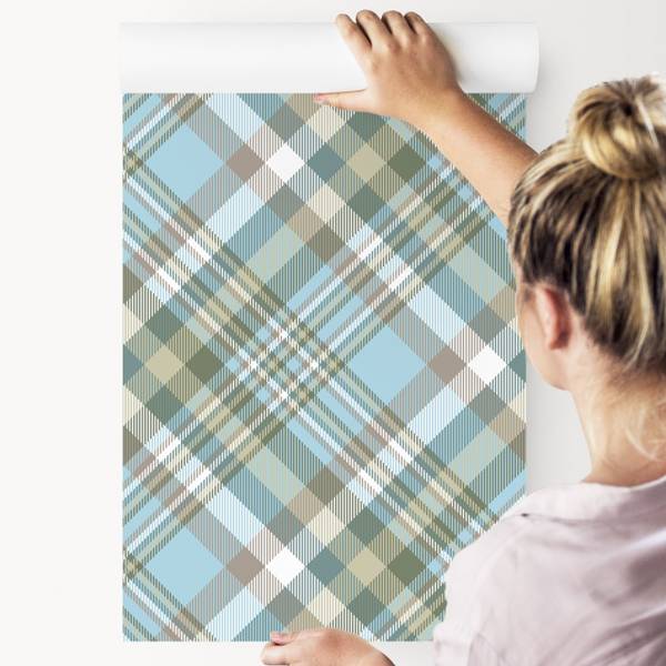 Papier Peint Motif Géométrique Moderne Beige - Bleu - Blanc - Polaire - 53 x 1000 x 1000 cm