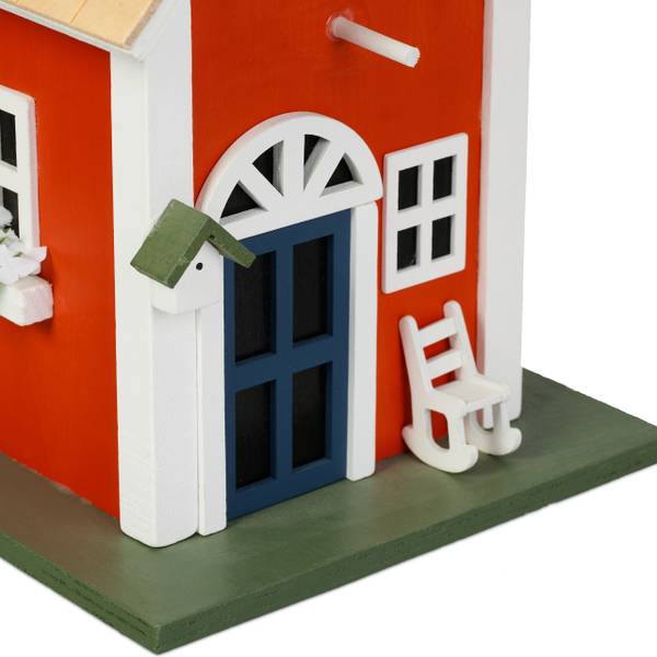 Decoratief vogelhuisje landhuis bruin - rood - wit - plaatmateriaal op houtbasis - 19 x 25 x 19 cm