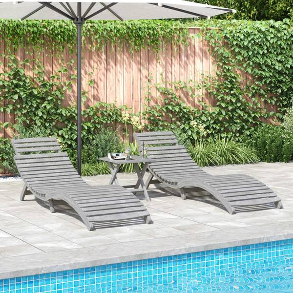 Chaise longue 3155468 lot de 2 Gris - Acacia - 55 x 64 x 184 cm
