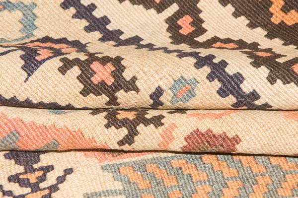 Handgewebt Kelimteppich Beige - Wolle - 108 x 1 x 195 cm