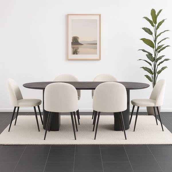 Kyoto 7-delige eetset bruin - wit - deels massief hout - 210 x 75 x 100 cm