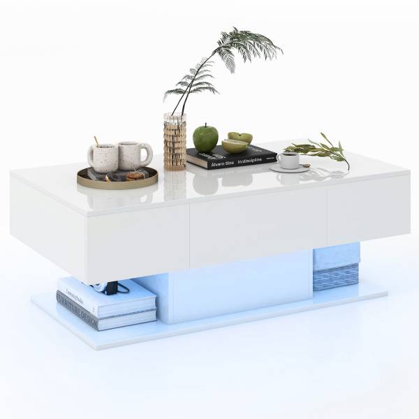 LED Couchtisch JV11180WH Weiß - Holzwerkstoff - 110 x 40 x 60 cm