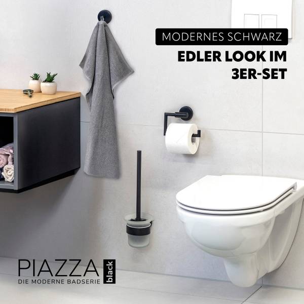 Badzubehör Piazza Black 3er-Set Schwarz - Metall - 15 x 35 x 11 cm