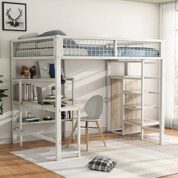 Hochbett BB2452 Weiß - Massivholz - 145 x 180 x 249 cm