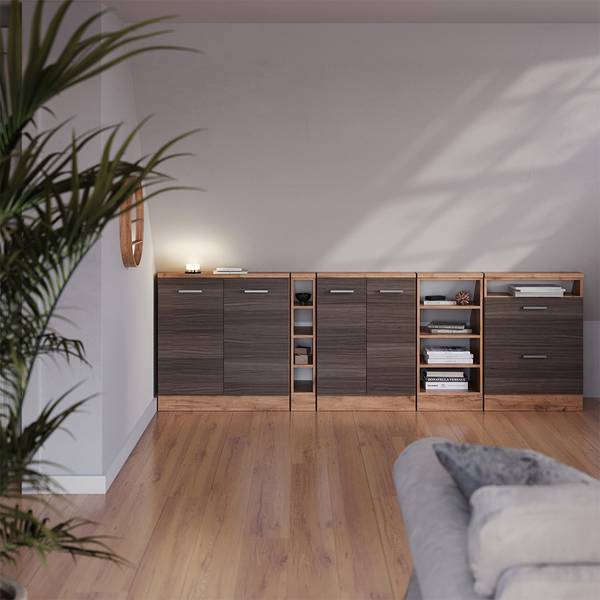 Meuble de rangement sous pente Rion56160 Imitation chêne - Gris platine - Largeur : 80 cm