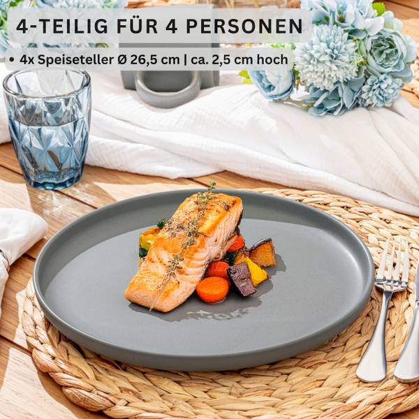 Speiseteller Leeds- 4 teilig Grau - Stein - 14 x 34 x 32 cm