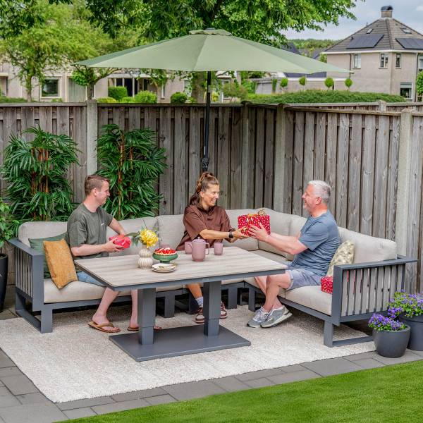 Loungediningset Gabon 5 delig grijs - aluminium - 220 x 66 x 285 cm