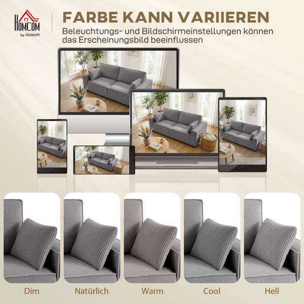 3-Sitzer Sofa 83B-784V00LG Grau - Cord - 79 x 91 x 218 cm