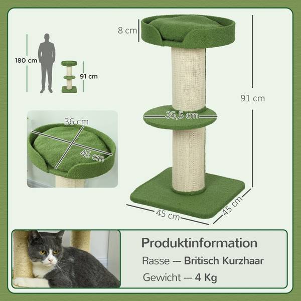 Katzenkratzbaum CP176 Grün - Textil - 45 x 91 x 45 cm