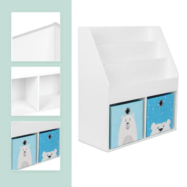Kinderboekenkast met 2 manden blauw - wit - plaatmateriaal op houtbasis - papier - textiel - 72 x 79 x 31 cm