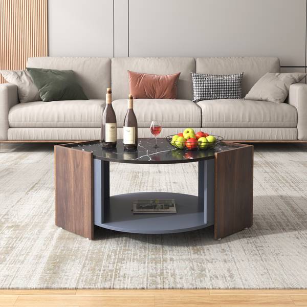 Salontafel MARBWoody Ⅱ zwart - bruin - plaatmateriaal op houtbasis - 63 x 40 x 97 cm