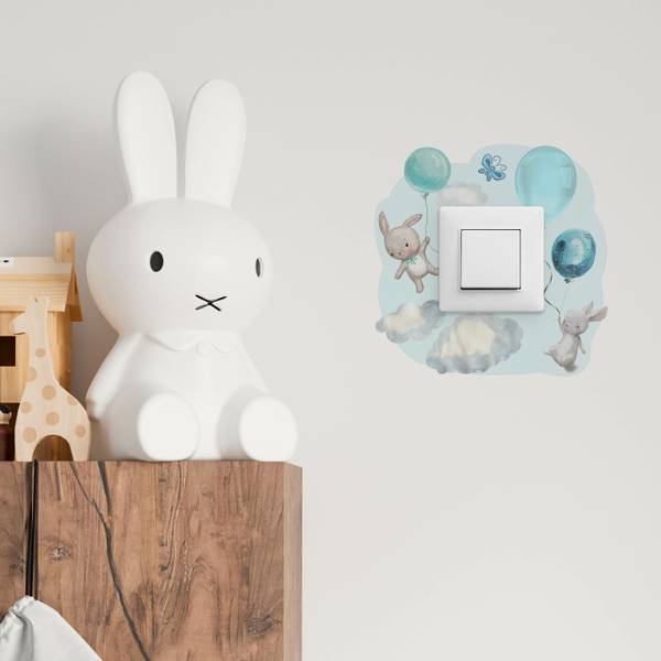 Lichtschalter-Sticker Kaninchen Blau - Grau - Weiß - PVC - 20 x 20 x 20 cm