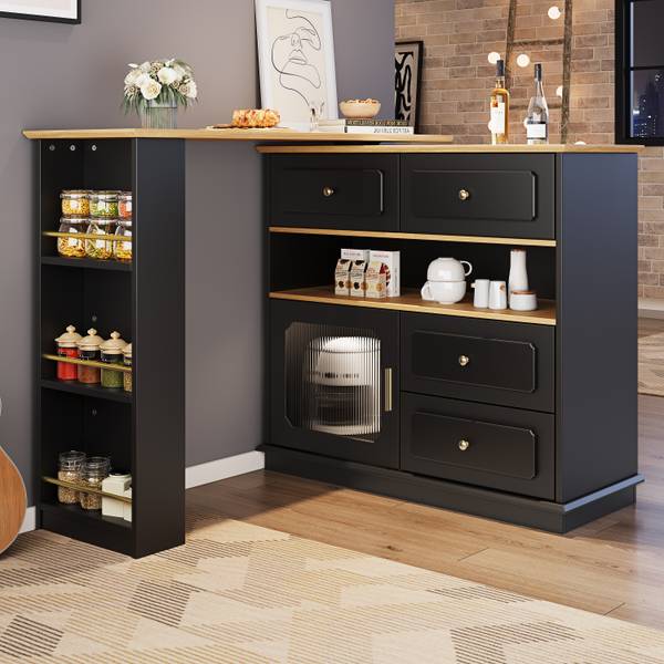 Bartisch Ausziehbar Oveox BL Schwarz - Holzwerkstoff - Metall - 56 x 105 x 181 cm